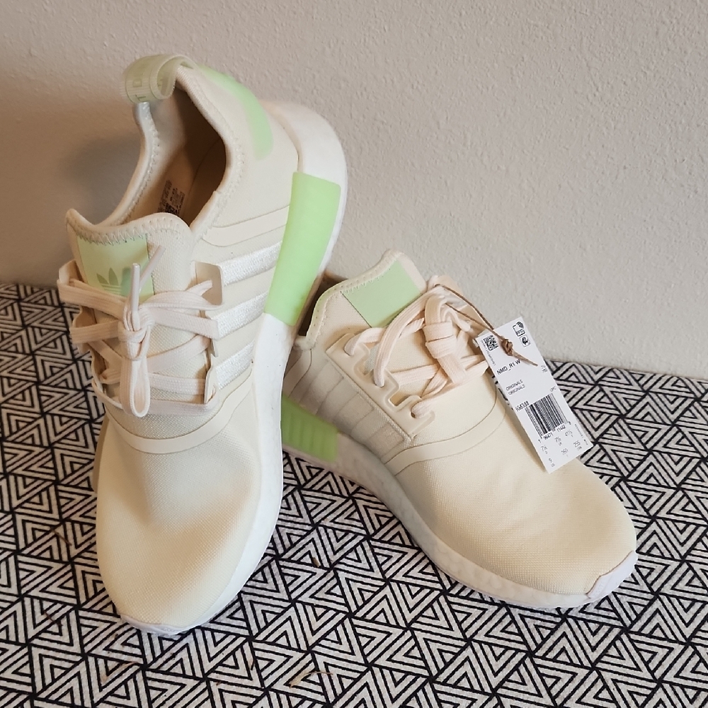 Adidas Cream and Light Green Athletic Shoes